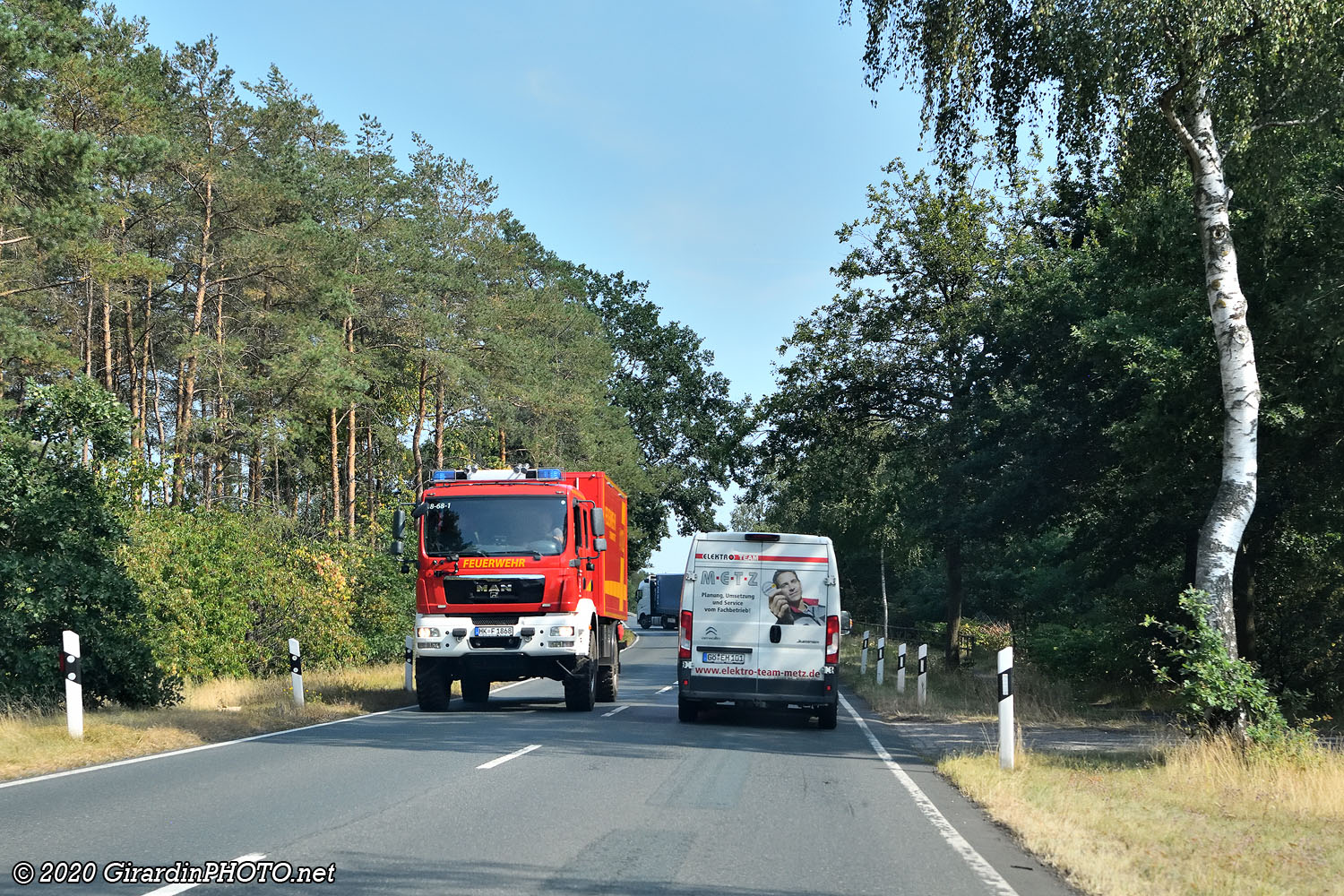 Pompiers juste avant de reprendre la Bundesautobahn 7