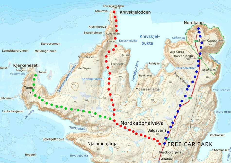 Le sentier de randonnée pour Knivskjellodden