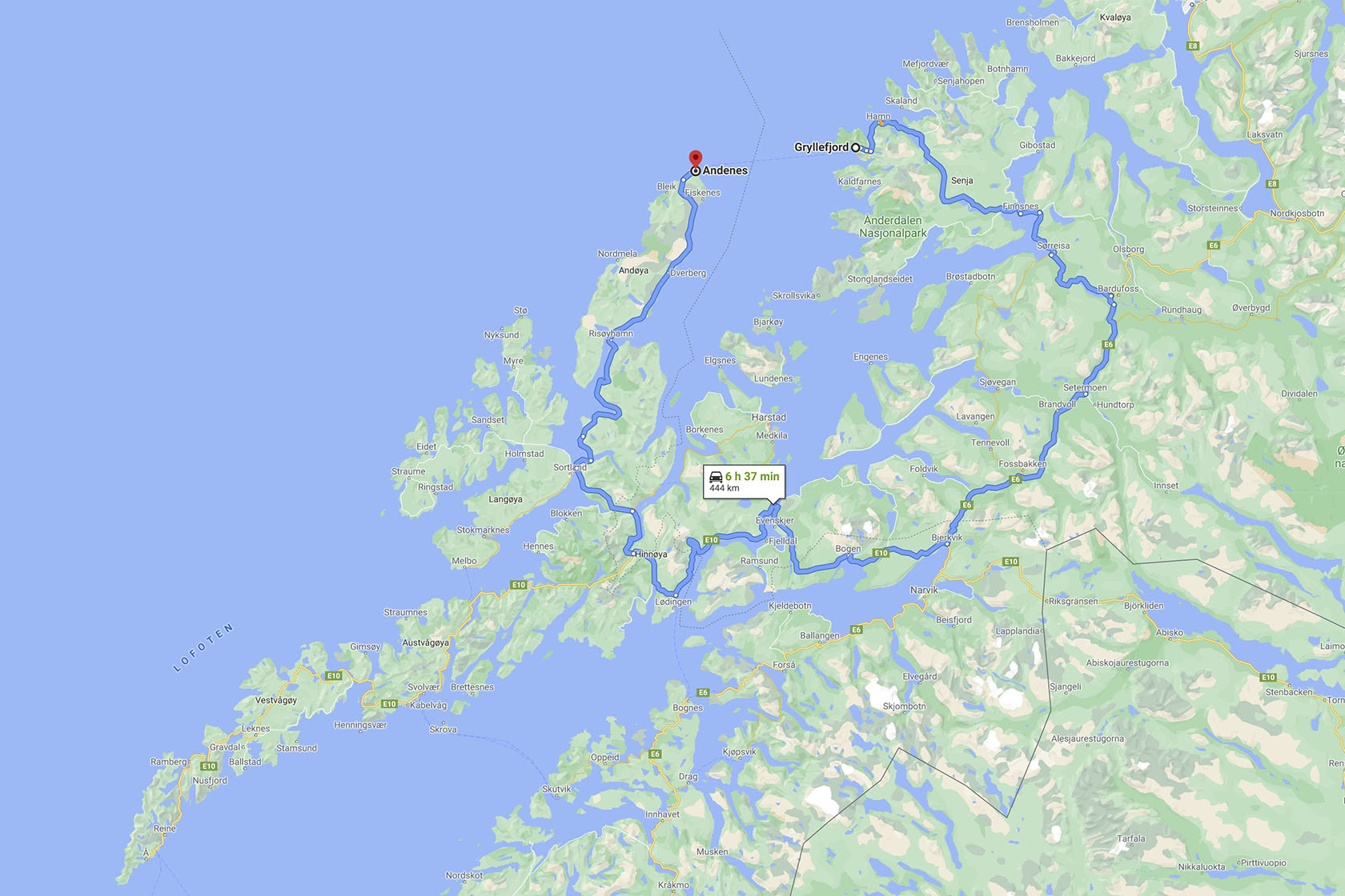 Gryllefjord-Andenes par la route